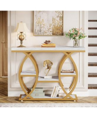 39.4" Console Table, Industrial 4-Tier Sofa Table Entryway Table, Narrow Wood Accent Tables with Metal Frame