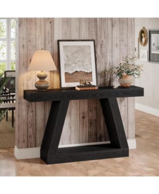 Farmhouse Console Table, 55-Inch Rustic Sofa Table with Storage, Black