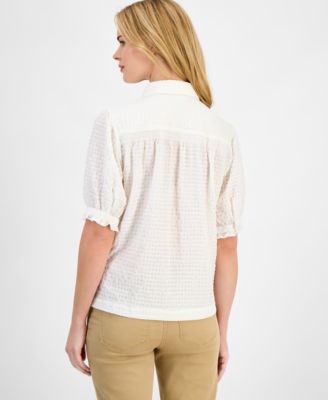 Women's Checked Short-Sleeve Smocked Blouse