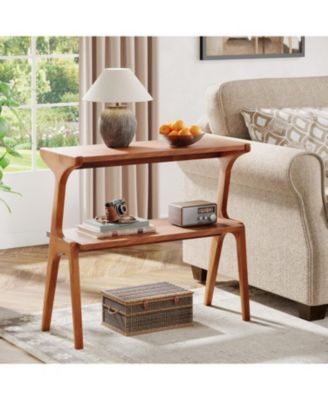 2-Tier Tall End Table with Storage Shelves, Slim Couch Side Table for Living Room, Narrow Bedside Table