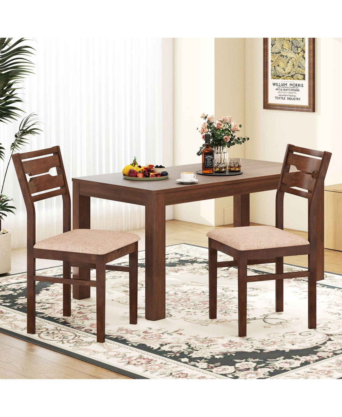 Gymax Dining Chair Set of 4 w/ Rubber Wood Frame Padded Seat Curved Backrest