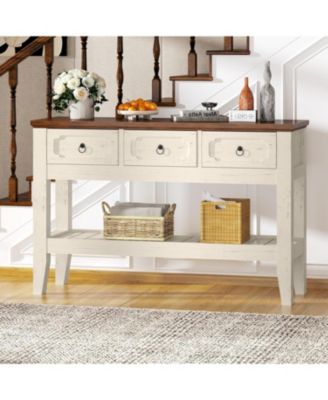 47" Farmhouse Console Table for Entryway, Narrow Rustic Entryway Table with 3 Drawer and Large Storage Shelf, Easy Assembly Furniture