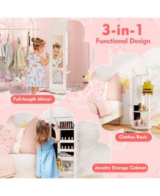 Kids Vanity Set Princess Makeup Dressing Table &Chair Set w/ Coat Rack