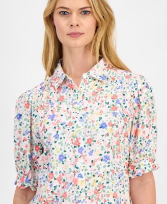 Women's Belagio Floral Short-Sleeve Smocked Blouse