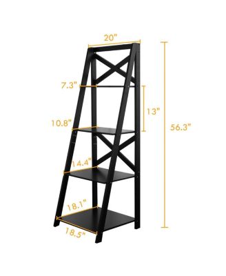 4-Tier Ladder Shelf Bookshelf Bookcase Storage Display Leaning Home Office Decor