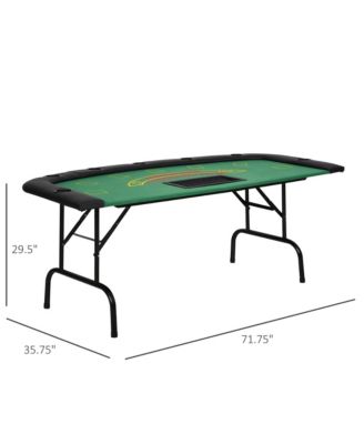 72Inch Foldable Poker Table with Professional Layout and Cup Holders for 7 Players Casino Style Green Felt Blackjack Table for Home Game Rooms