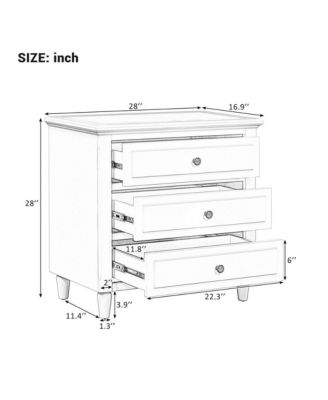 Nightstand with 3 Drawers Modern Bedside Table with Smooth Gliding Rails & Metal Handle