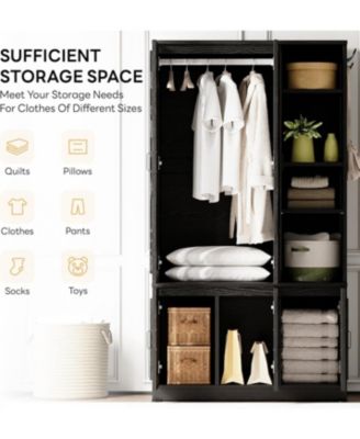 Black Armoire Wardrobe Closet 70" H, 5 Doors Bedroom Wooden Wardrobe with 4 Storage Shelves and Hanging Rod