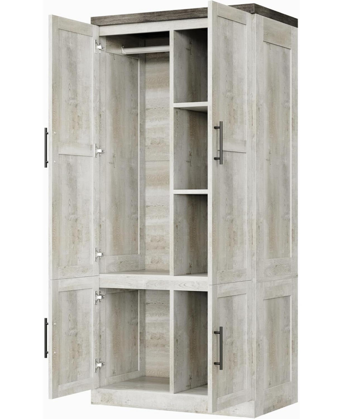 Likimio Rustic White Large Wardrobe Closet with Hanging Rod and 2 Doors