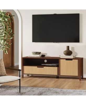 Walnut Finish MDF Wood with Rope Front TV Console with Storage