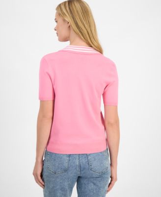 Women's Striped Johnny-Collar Sweater