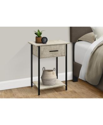 Accent Table, 2 Tier, End, Lamp, Living Room, Side Table, Storage Drawer, Small, Cream Stone Laminate, Black Metal, Contemporary