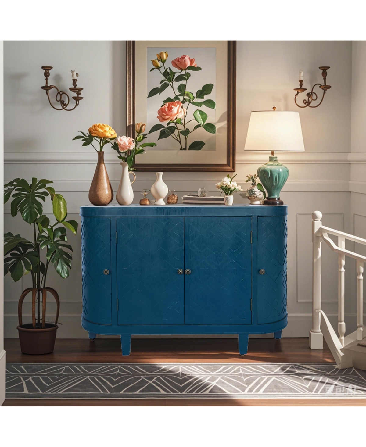 Lovmor Handmade Fir Wood Shutter Accent Cabinet Rustic Walnut Sideboard Storage Buffet