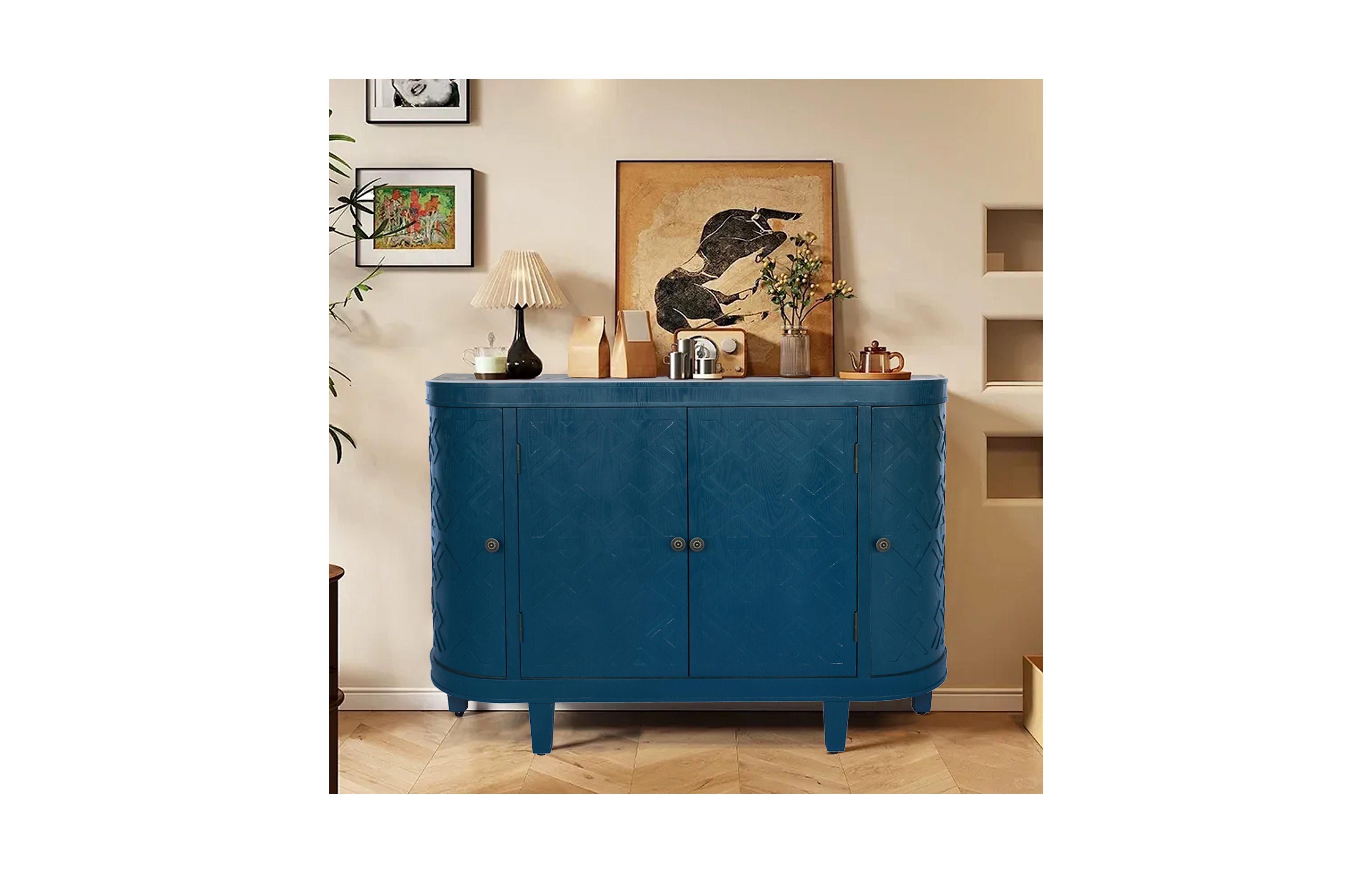 Lovmor Handmade Fir Wood Shutter Accent Cabinet Rustic Walnut Sideboard Storage Buffet