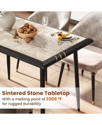 44" Rectangular Kitchen Table with Metal Frame Faux Marble Tabletop Dining Table