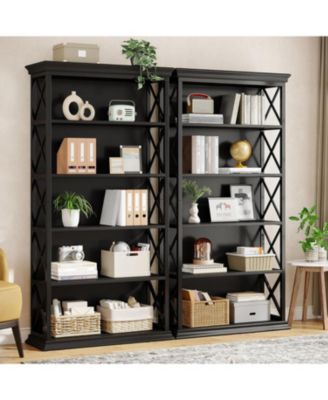 6-Tier Bookcase Set of 2, 71 Inches Industrial Bookshelves and Bookcases with 5 Shelf Display Storage Shelves