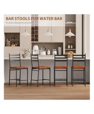 Home Bar Stools Set Of 2/4, Faux Leather Bar Chair With Back, Thick Cushion, Upholstered Counter Height Bar Stools, Footrest For Counter Bar