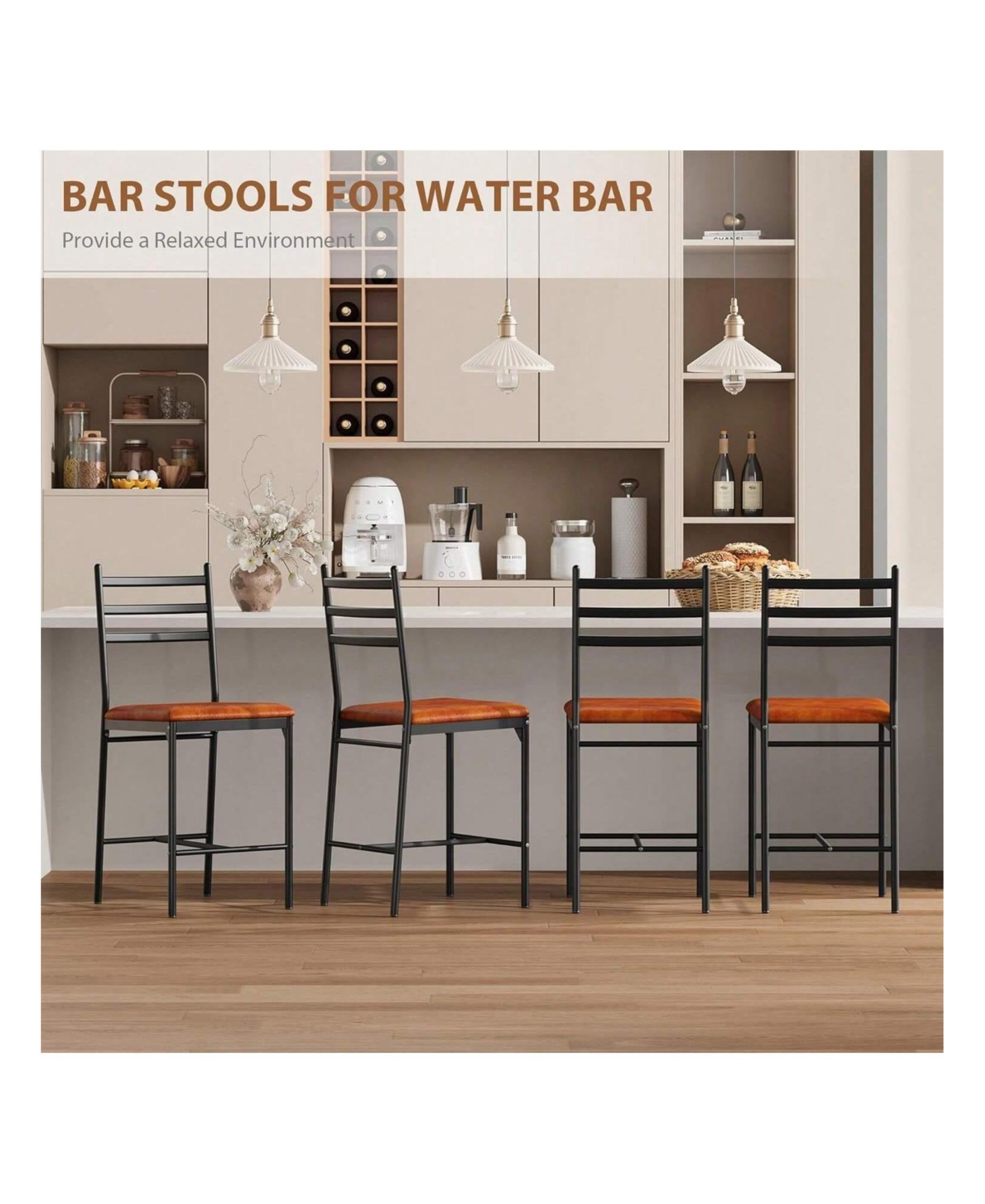 gaomon Home Bar Stools Set Of 2/4, Faux Leather Bar Chair With Back, Thick Cushion, Upholstered Counter Height Bar Stools, Footrest For Counter Bar