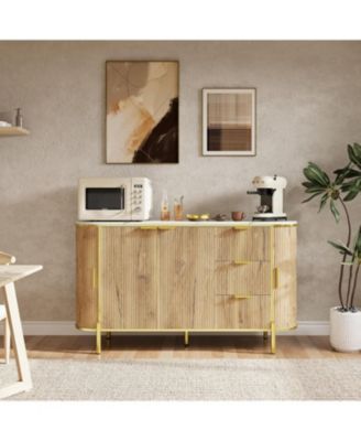 59in Blue Sideboard Buffet Cabinet, Modern Fluted TV Console with 3 Drawers & Adjustable Shelf for Kitchen, Dining & Living Room