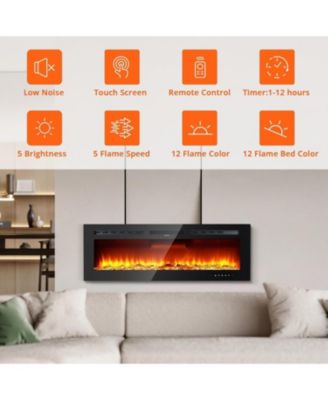 60" 3D Electric Fireplace, Wall Mounted/Recessed, 12 Flame Colors, 900/1800W Heater, Remote Control