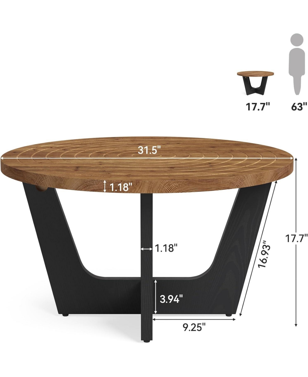 Tribesigns Round Solid Wood Coffee Table, Farmhouse 31.5" Small Center Tea Table with Ring Groove