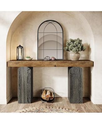 63" Long Entryway Table, Farmhouse Console Table with 2 Arched Pedestal Legs