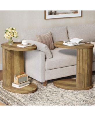 C-Shaped End Table for Couch, 2-Tier Side Table with Storage Shelf, C Table for Sofa