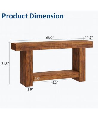 63" Long Console Table for Entryway, Wood Farmhouse Console Table for Living Room, 2-Tier Large Table with Storage, Wooden Entryway Entry Table