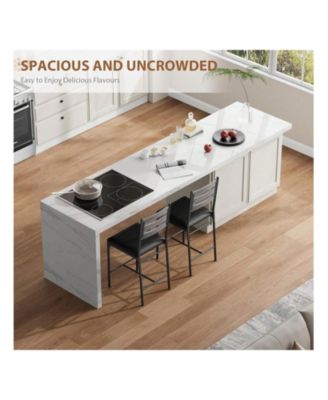 Bar Stools Set Of 2, Wooden Barstools, Faux Leather Upholstered Bar Chair With Back & Footrest & Thick Cushion