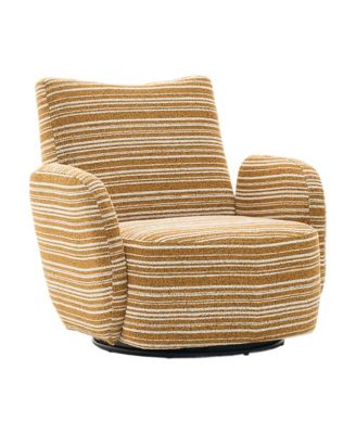 Modern 360° Swivel Leisure Chair Fabric Striped Armrest Swivel Chair for Living Room, Balcony and Bedroom