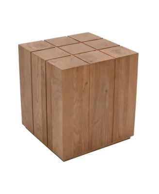 Sequoia 22" Solid Wood Modern Rustic Cube Carved End Table
