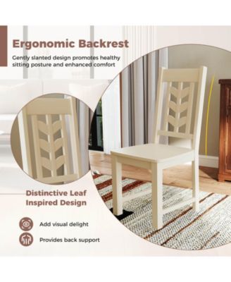 Dining Chair with Rubber Wood Frame & Leaf-shape High Back for Kitchen