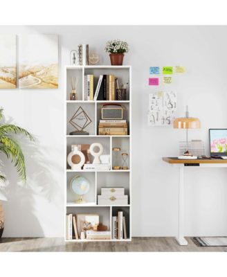 63" Tall Floor Standing Open Bookshelf with 10 Cubbies 5 Back Anti-falling Panels