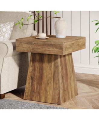 Small End Table, Rustic Square Side Table with Wide Base, Farmhouse Small Nightstand Beside Bed, Next to Armchair, for Living Room, Brown