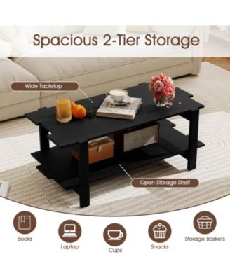 2-Tier Coffee Table Irregular Center Table with Open Storage Shelf Cocktail Table