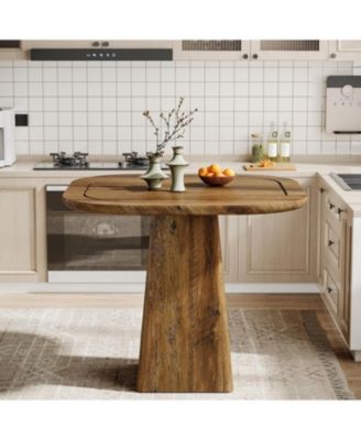 Square Dining Table for 2-4, 31.5" Farmhouse Small Kitchen Table with Heavy-Duty Pedestal Base