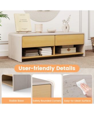 Home Coffee Table w/ 2 Drawers & 2 Storage Shelf Rectangle Table Cocktail Table