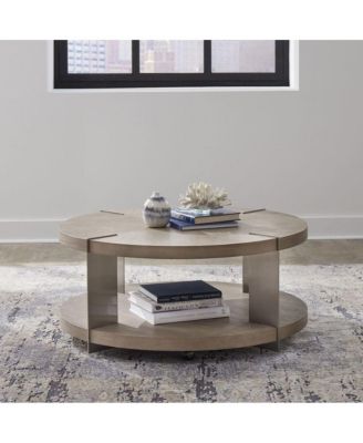 Harlow Living Room Round Cocktail Table - Sandstone & Satin Nickel