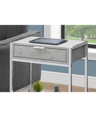 Accent Table, Side, End, Nightstand, Lamp, Storage Drawer, Living Room, Bedroom, Grey Laminate, Chrome Metal, Contemporary, Modern