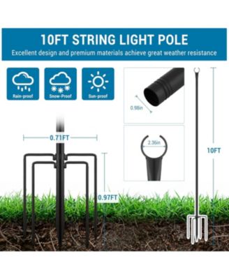 10 FT String Light Poles 4 Pack, Metal Poles for Patio & Garden Deck, Tall Hanging Light Supports