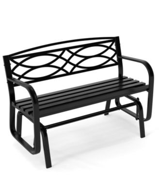 2-Person Outdoor Glider Bench with Metal Frame Armrests Geometric Backrest