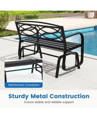 2-Person Outdoor Glider Bench with Metal Frame Armrests Geometric Backrest