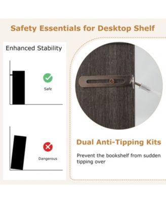 Computer Desktop Bookcase Countertop Storage Bookshelf Organizer with 4 Cubbies