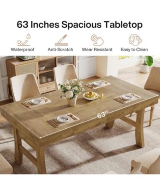 63-Inch Dining Table for 4-6 People, Farmhouse Rectangular Large Kitchen Dinner Eating Table, Light Brown