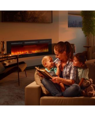 40" Wall Mounted/Recessed Electric Fireplace, 12 Flame Colors, Remote Control, 750/1500W, Log & Crystal