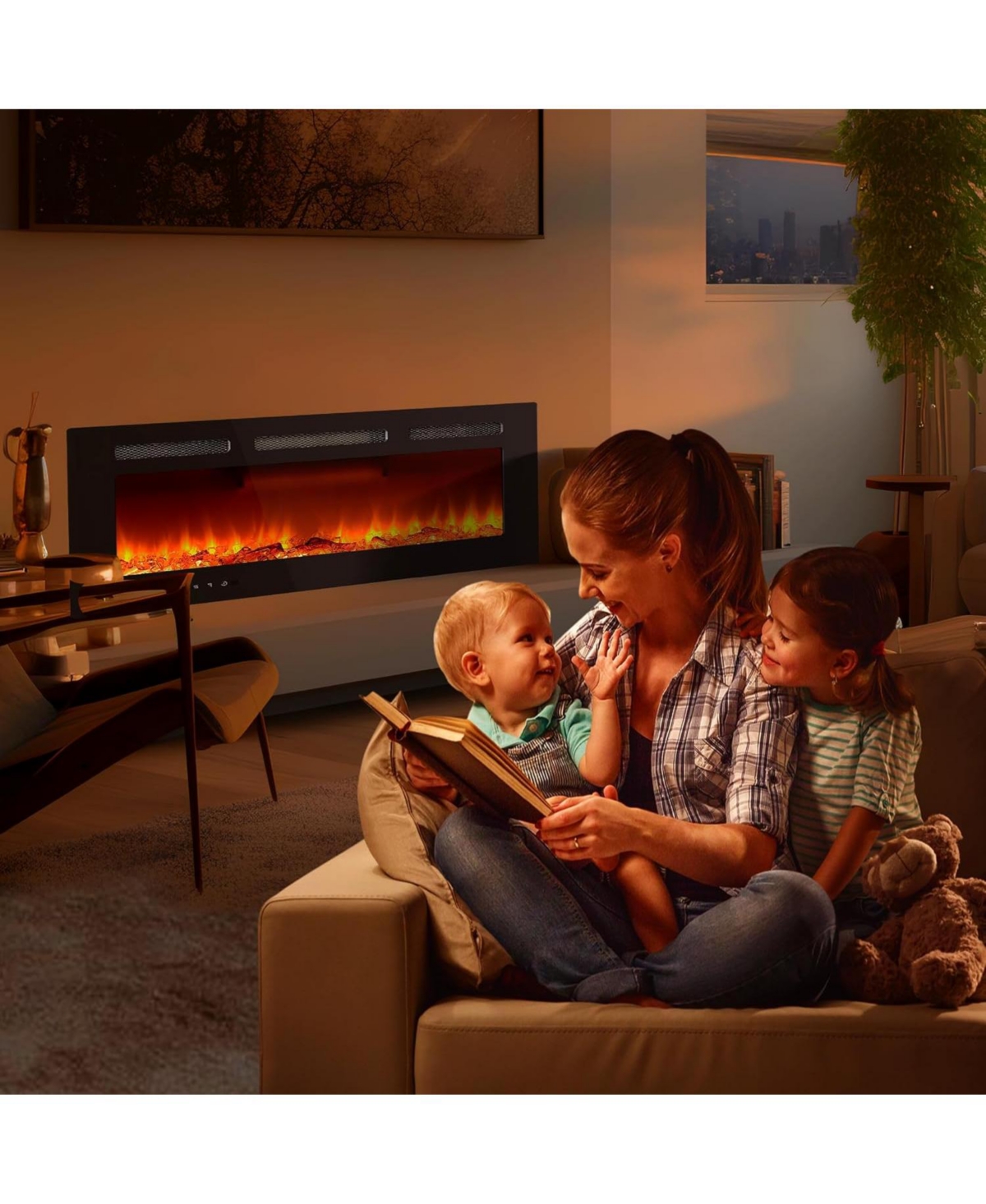 Gaomon 40" Wall Mounted/Recessed Electric Fireplace, 12 Flame Colors, Remote Control, 750/1500W, Log & Crystal