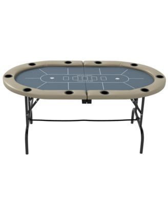 70" Oval Foldable Poker Table with Cup Holders – Seats 10 Players, Casino Layout