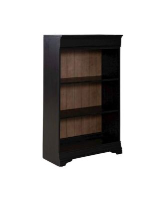 Meritage 48 Inch Bookcase for Home Office - Aged Charcoal w/ Rub Thru & Caramel