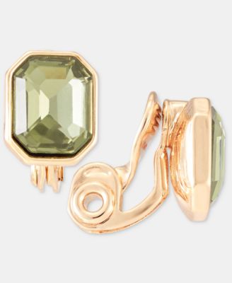 Emerald-Cut Stone Clip-On Button Earrings