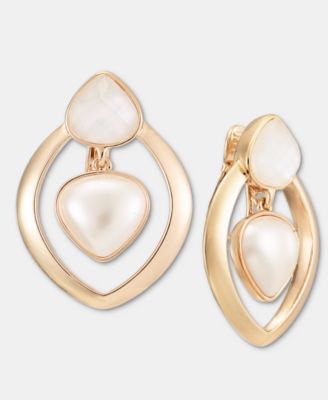 Stone & Mother-of-Pearl Clip-On Drop Earrings